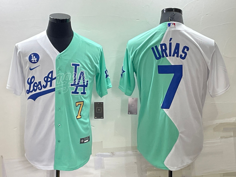 Men's Los Angeles Dodgers #7 Julio Urías 2022 All-Star White/Green Cool Base Stitched Baseball Jersey Men's Los Angeles Dodgers #7 Julio Urías 2022 All-Star White/Green Cool Base Stitched Baseball Jersey